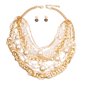 Chunky Gold Chain Cream Pearl Layered Necklace