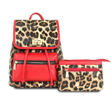 Load image into Gallery viewer, Backpack Leopard and Red Flap Bag Set for Women
