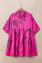 Load image into Gallery viewer, Rose Cheetah Print Half Sleeve Buttoned Plus Size Mini Dress
