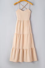 Load image into Gallery viewer, Oatmeal Crossover Backless Bodice Tiered Maxi Dress
