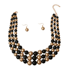 Load image into Gallery viewer, Black and Gold Pearl 3 Strand Necklace Set
