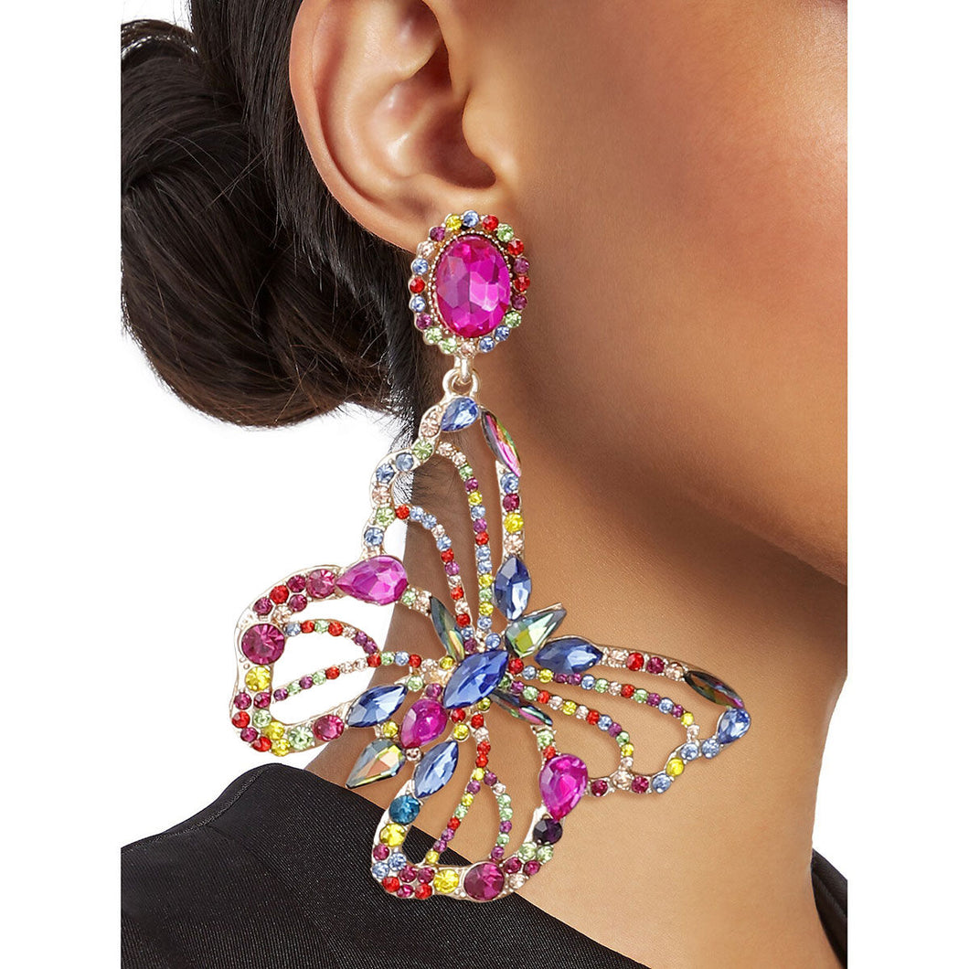 XLarge Multi Stone Butterfly Clip-On Earrings