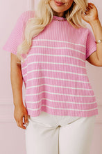 Load image into Gallery viewer, Pink Stripe Ribbed Loose Plus T Shirt
