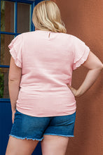 Load image into Gallery viewer, Light Pink Plus Size Crinkle Textured Ruffle Sleeve Top
