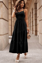 Load image into Gallery viewer, Black Crossover Backless Bodice Tiered Maxi Dress
