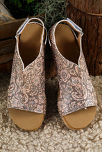 Load image into Gallery viewer, Brown Vintage Floral Leather Rivet Hollowed Platform Sandals
