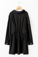 Load image into Gallery viewer, Black Elastic Cinched High Waist Long Sleeve Shirt Mini Dress
