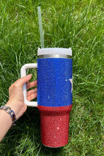 Load image into Gallery viewer, Dark Blue American Flag Star Full Rhinestone Handle Tumbler 40oz
