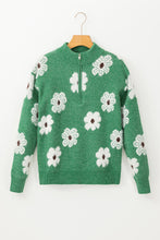 Load image into Gallery viewer, Khaki Floral Pattern Half Zip Drop Shoulder Sweater
