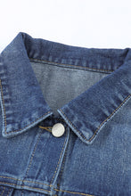 Load image into Gallery viewer, Blue Lapel Distressed Raw Hem Buttons Denim Jacket
