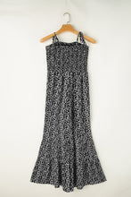 Load image into Gallery viewer, Black Khaki Thin Straps Smocked Bodice Wide Leg Floral Jumpsuit
