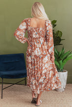Load image into Gallery viewer, Brown Floral Print Shirred Square Neck High Waist Maxi Dress
