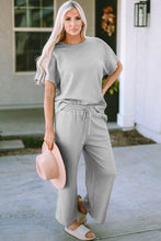 Load image into Gallery viewer, Strawberry Pink Textured Loose Fit T Shirt and Drawstring Pants Set
