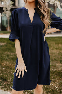 Black Ruffled Sleeve Shift Dress