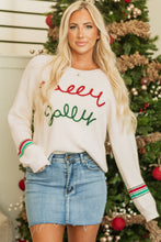 Load image into Gallery viewer, Beige Tinsel Holly Jolly Graphic Classic Sweater
