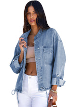 Load image into Gallery viewer, Sky Blue Roll-Up Tab Sleeve Button Down Pocket Denim Jacket
