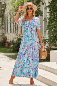 Rose Wrap V Neck Floral Maxi Dress