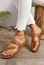 Load image into Gallery viewer, Chestnut Cross Toe Metal Buckle Leathered Flat Slippers
