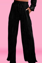 Load image into Gallery viewer, Black Pleated Long Sleeve Shirt and Wide-Leg Pants Set
