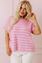 Load image into Gallery viewer, Pink Stripe Ribbed Loose Plus T Shirt
