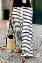 Load image into Gallery viewer, White Drawstring Striped Wide Leg Pants
