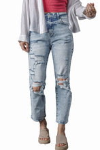 Load image into Gallery viewer, Sky Blue Light Wash Frayed Slim Fit High Waist Jeans
