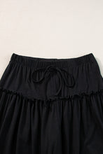 Load image into Gallery viewer, Black Frilled Drawstring High Waist Wide Leg Pants
