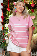 Load image into Gallery viewer, Pink Stripe Ribbed Loose Plus T Shirt
