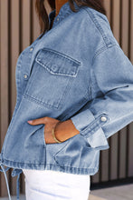 Load image into Gallery viewer, Sky Blue Roll-Up Tab Sleeve Button Down Pocket Denim Jacket
