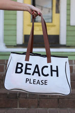 Load image into Gallery viewer, White BEACH PLEASE Print Large Canvas Tote Bag

