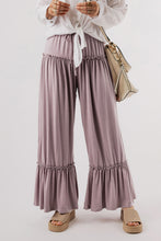 Load image into Gallery viewer, Black Frilled Drawstring High Waist Wide Leg Pants
