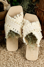 Load image into Gallery viewer, Beige Tassel Woven Crossed Straps Flat Slippers
