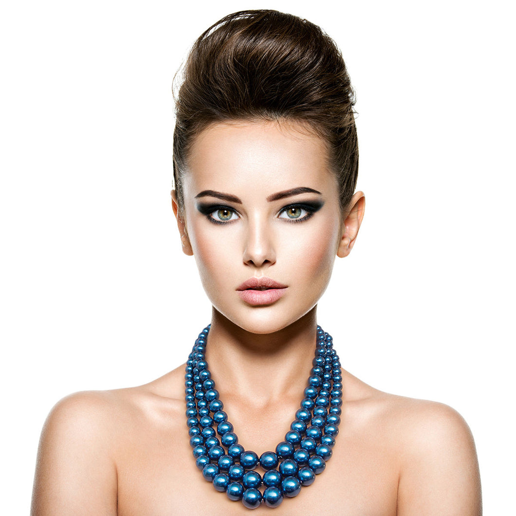 Navy Pearl 3 Strand Necklace Set