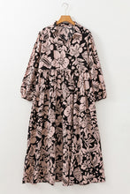 Load image into Gallery viewer, Black Plus Size Floral Printed Puff Sleeve Collared Maxi Dress

