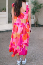 Load image into Gallery viewer, Multicolour Geometric Printed Ruffled Straps Tiered Midi Dress
