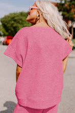 Load image into Gallery viewer, Strawberry Pink Textured Loose Fit T Shirt and Drawstring Pants Set
