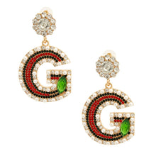 Load image into Gallery viewer, Gold Red and Green G Earrings
