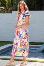 Load image into Gallery viewer, Pink Ricrac Trim Flutter Sleeve Buttoned Floral Maxi Dress
