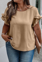 Load image into Gallery viewer, Light French Beige Ruffled Short Sleeve Plus Size Top
