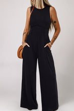 Load image into Gallery viewer, Black Cinched Waist Sleeveless Wide Leg Jumpsuit
