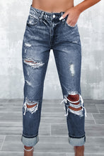 Load image into Gallery viewer, Sky Blue Light Wash Frayed Slim Fit High Waist Jeans
