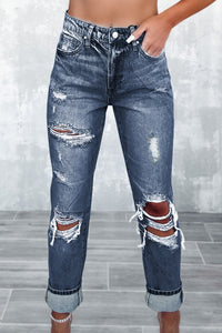 Sky Blue Light Wash Frayed Slim Fit High Waist Jeans