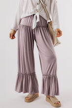 Load image into Gallery viewer, Black Frilled Drawstring High Waist Wide Leg Pants
