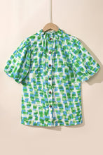 Load image into Gallery viewer, Green Abstract Print Button Back Ruffled High Neck Blouse
