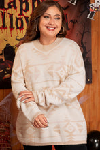 Load image into Gallery viewer, Apricot Plus Size Western Aztec Print Loose Sweater
