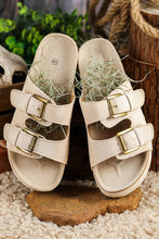 Load image into Gallery viewer, Beige Suede Buckle Decor Footbed Sandal Slippers
