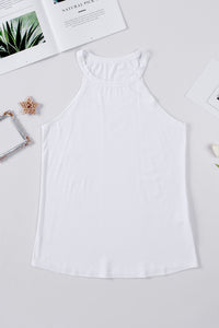 White Solid Color Crew Neck Tank Top