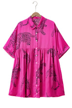 Load image into Gallery viewer, Rose Cheetah Print Half Sleeve Buttoned Plus Size Mini Dress
