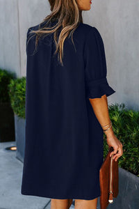 Black Ruffled Sleeve Shift Dress