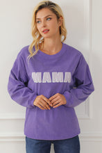 Load image into Gallery viewer, Purple MAMA Ribbed Crew Neck Pullover Sweatshirt
